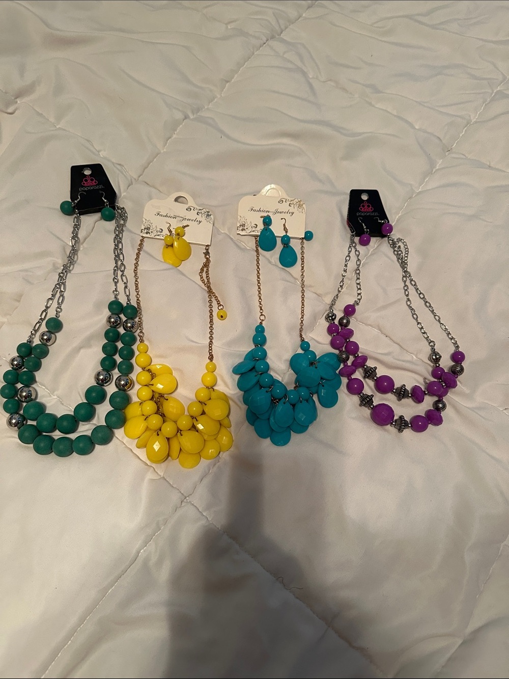 4 beautiful Color Pop Teardrop Necklace Sets — Green, Yellow, Teal, Purple